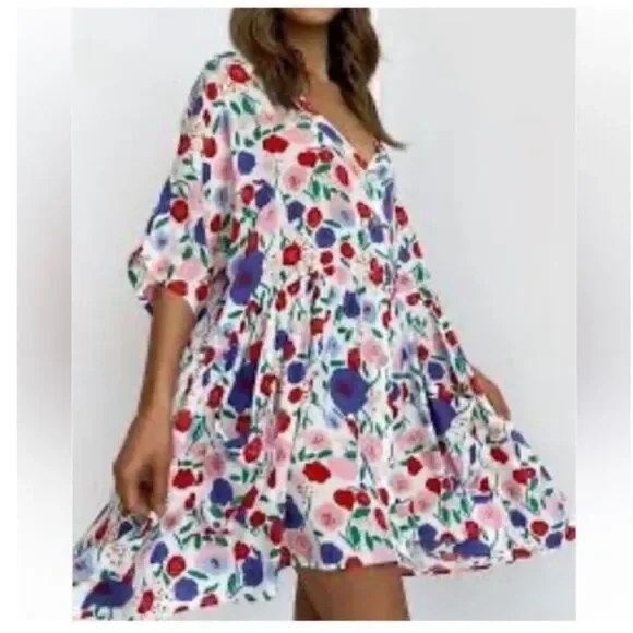 Petal & Pup Keats Floral Babydoll Mini Shirt Dress size S/M - Picture 1 of 10